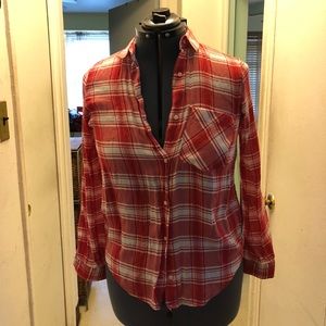 Zara Basic Red and White Plaid Shirt Sz M